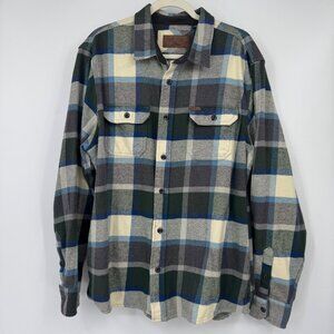 Orvis Heavy Flannel Shirt Jacket Mens XL Blue Plaid Cotton LS Pockets